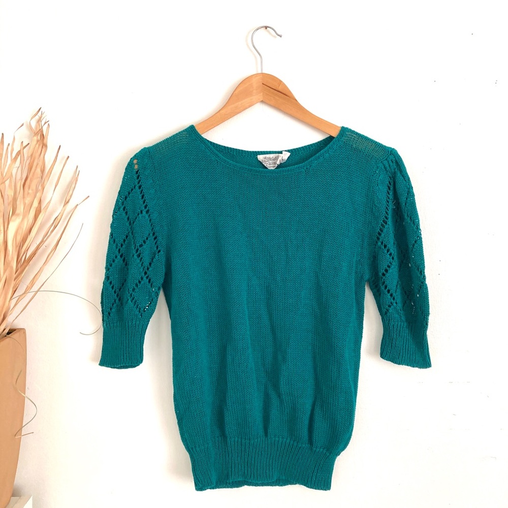 Vintage Half Sleeve Jewel Tone Green Sweater